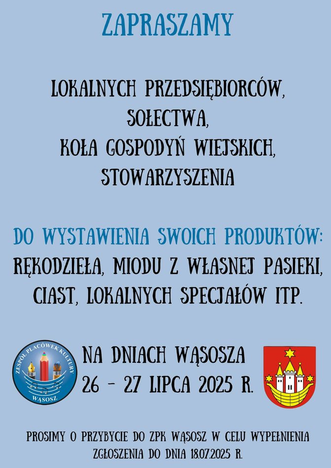 plakat z zaproszeniem - udział w dniach Wąsosza