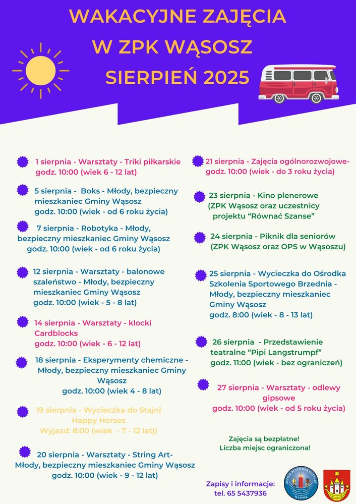 plakat z planem sierpniowych zajęć w ZPK 