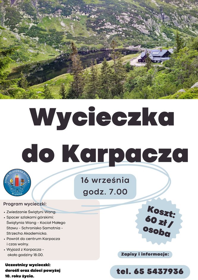 plakat z informacją o wyjeździe
