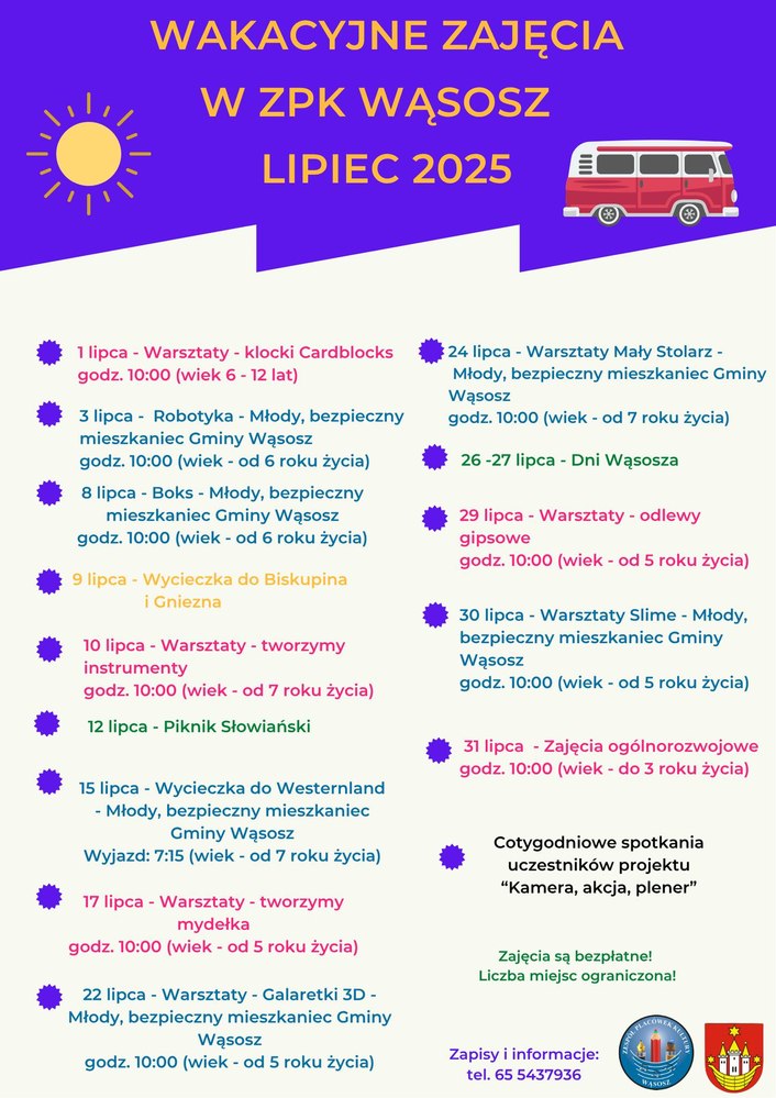 harmongram zajęć wakacyjnych w lipcu 2025 r