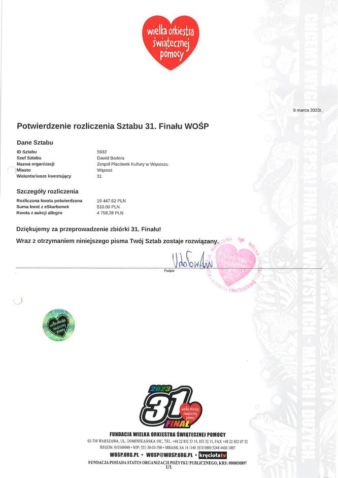 pismo WOŚP