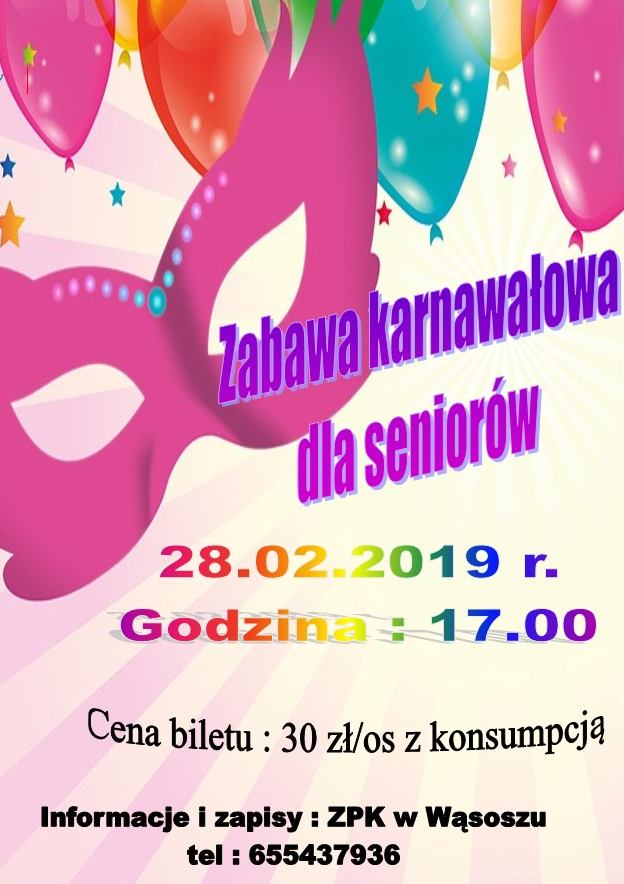 zaproszenie na bal karnawałowy 28.02.2019r.