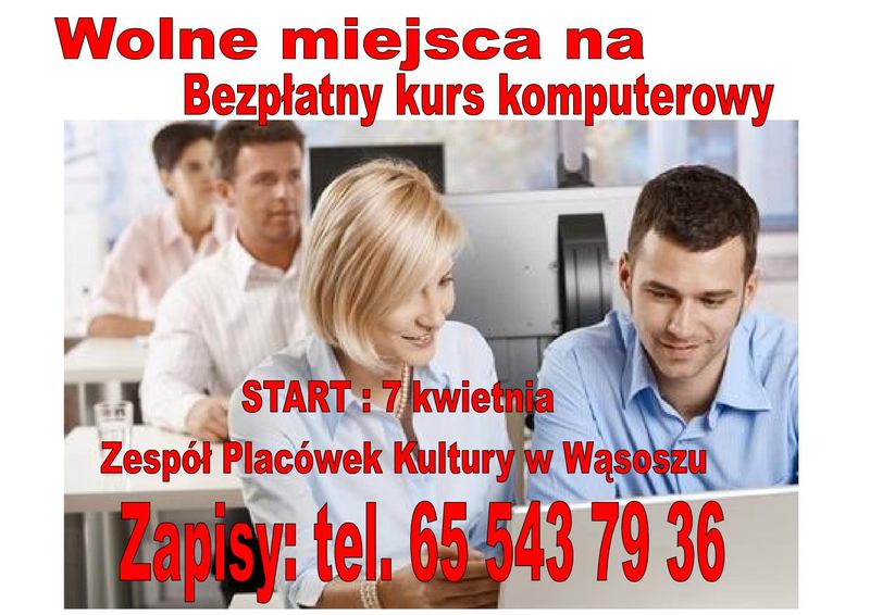 Wolne miejsca na bezpłatny kurs komputerowy